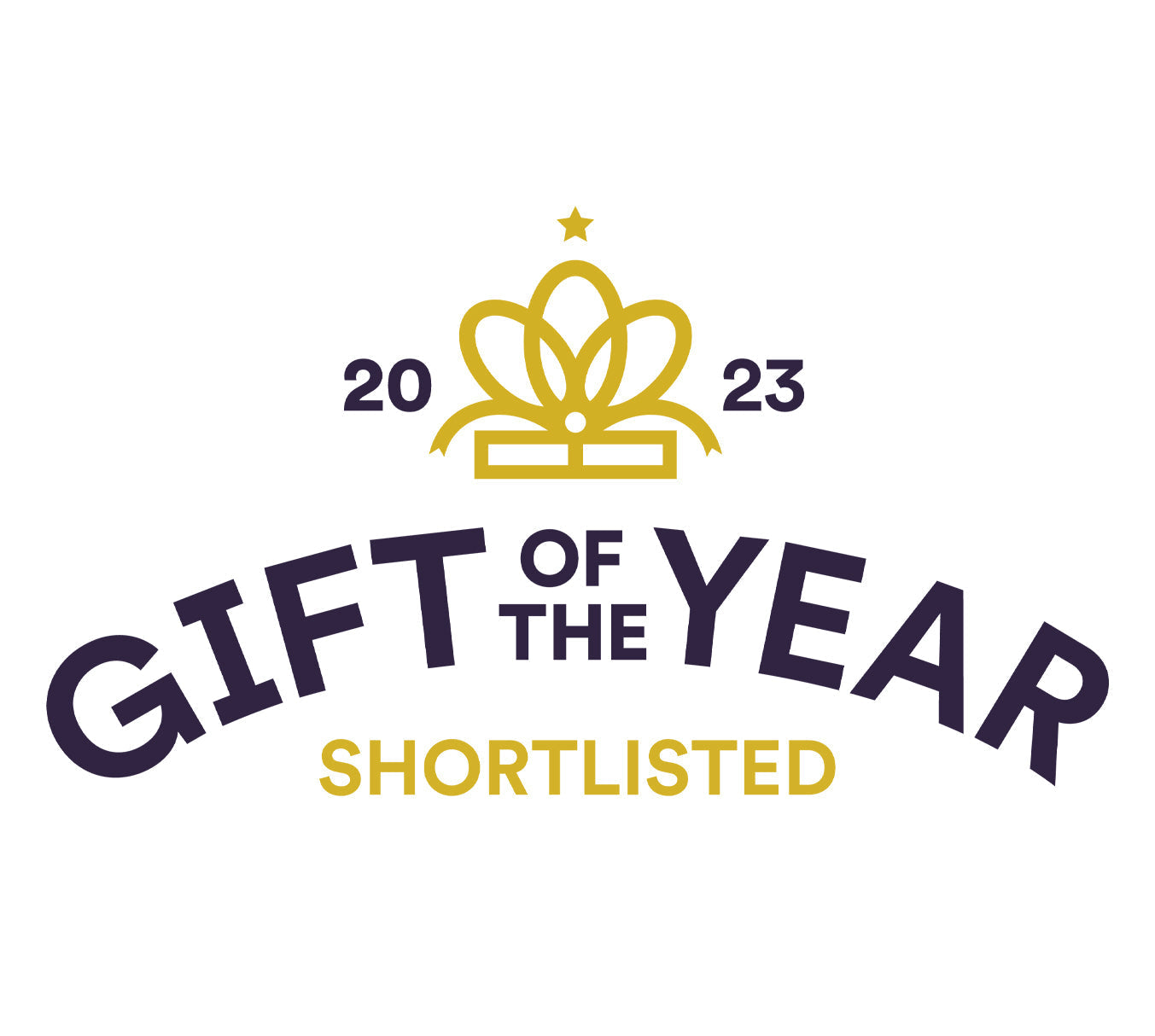 Gift of the Year 2023 Shortlisted logo featuring a gold ribbon emblem and bold typography celebrating design excellence.
