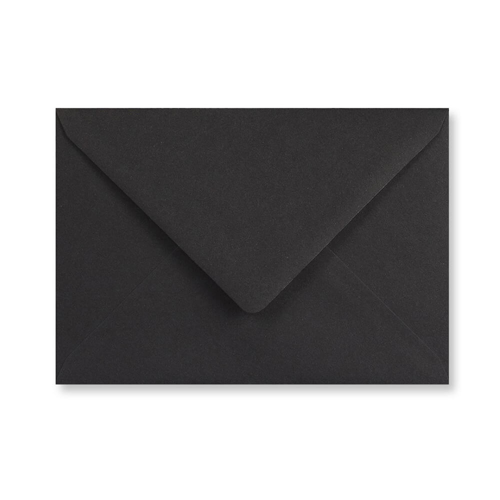 Luxury black envelope shown with flap closed, designed for greetings cards.