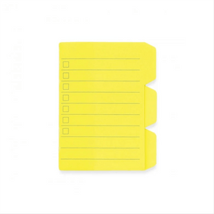 A yellow sticky tab with multiple lines for writing.