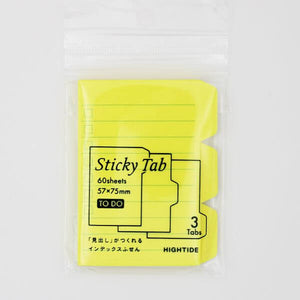 Neon yellow “Sticky Tab” to-do tabs in clear pack, 60 sheets, lined checklist, 3 tab markers.