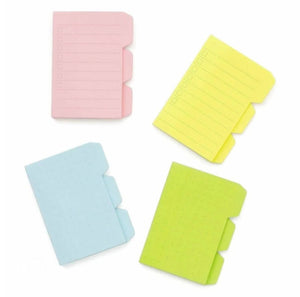 Set of four sticky tab notepads in pink, yellow, light blue and green, with to-do lines or dot grid.