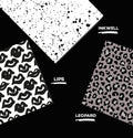 Three endpaper planner designs: black and white Lips, Inkwell, and Leopard patterns 