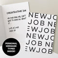 Open new job card with handwritten personalised message inside.