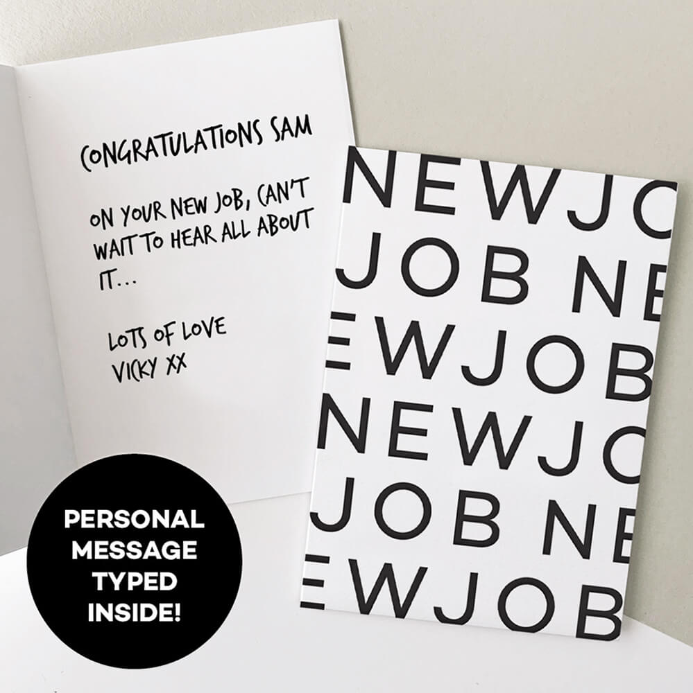 Open new job card with handwritten personalised message inside.
