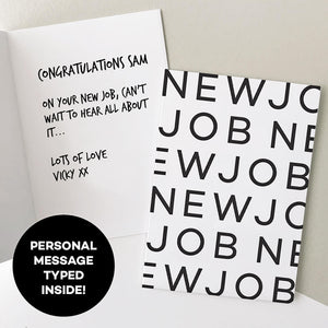 Open new job card with handwritten personalised message inside.
