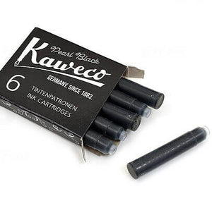 Open box of Kaweco Pearl Black ink cartridges with six visible black cartridges