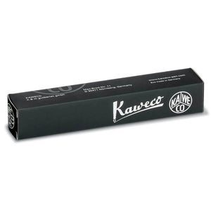 Black rectangular Kaweco fountain pen box with white logo and branding