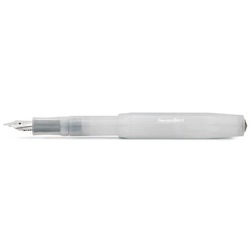 Kaweco Sport fountain pen in translucent coconut white with medium steel nib, compact design, and ergonomic grip