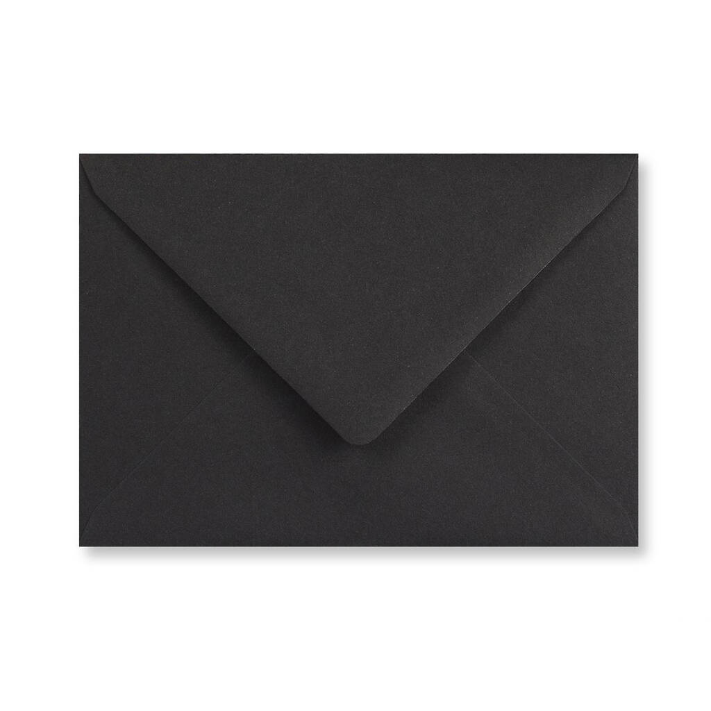 Black luxury envelope with pointed flap, included with Whoop Woo greetings card.