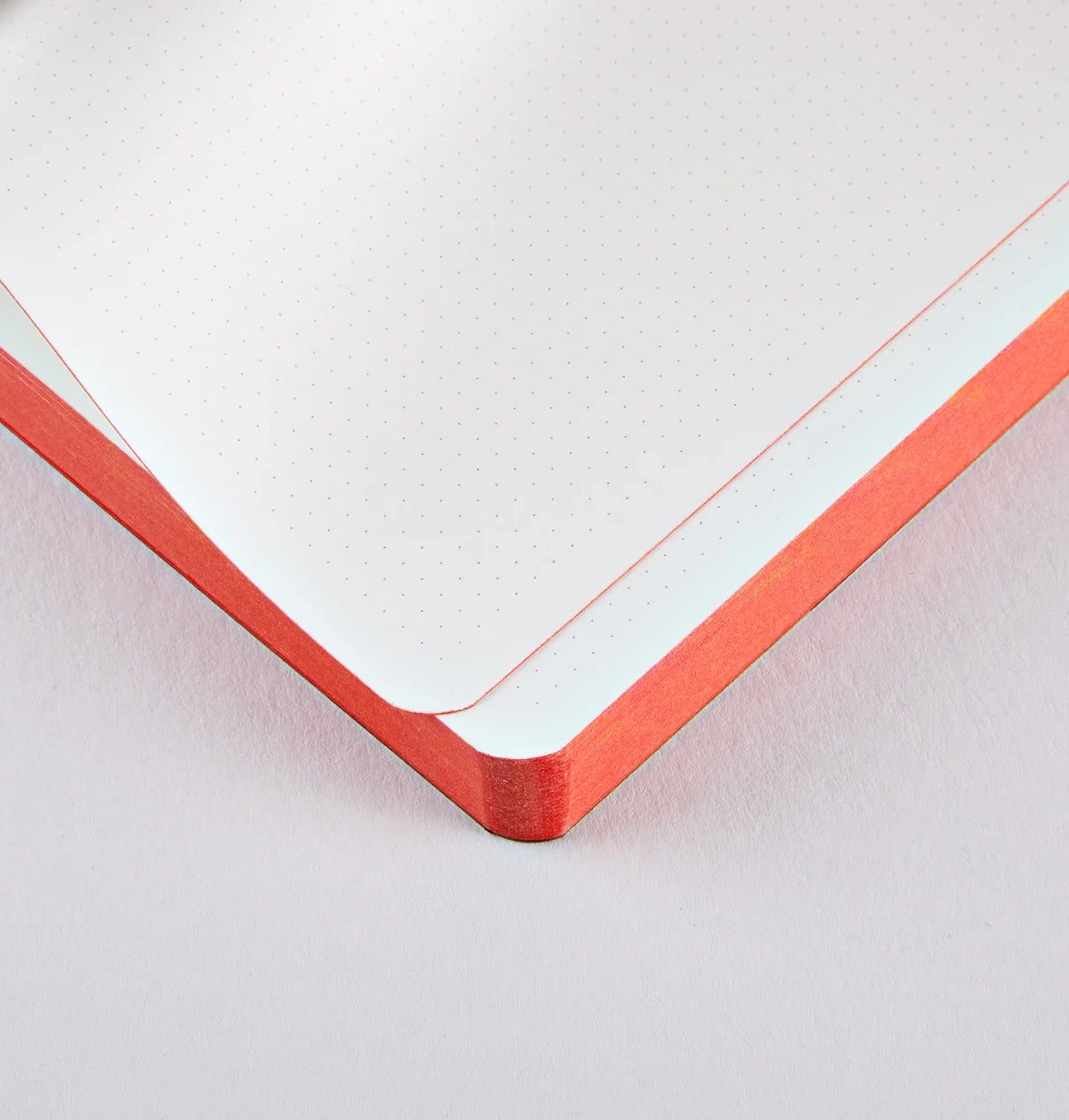 Close-up of Nuuna LOVE notebook with red-edged dot grid pages