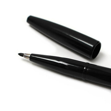 Pentel black sign pen with fibre tip and cap off on white background