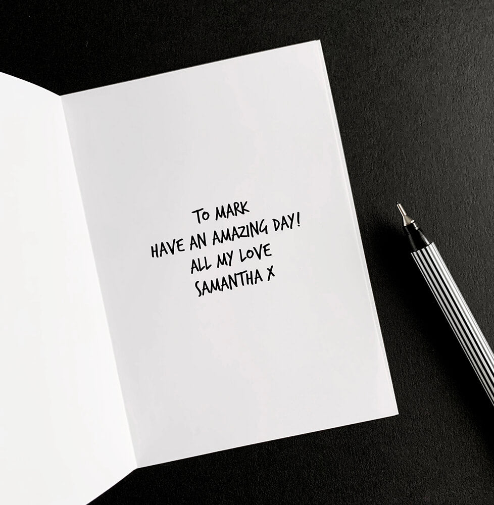 Inside view of birthday card with personalised handwritten message option.